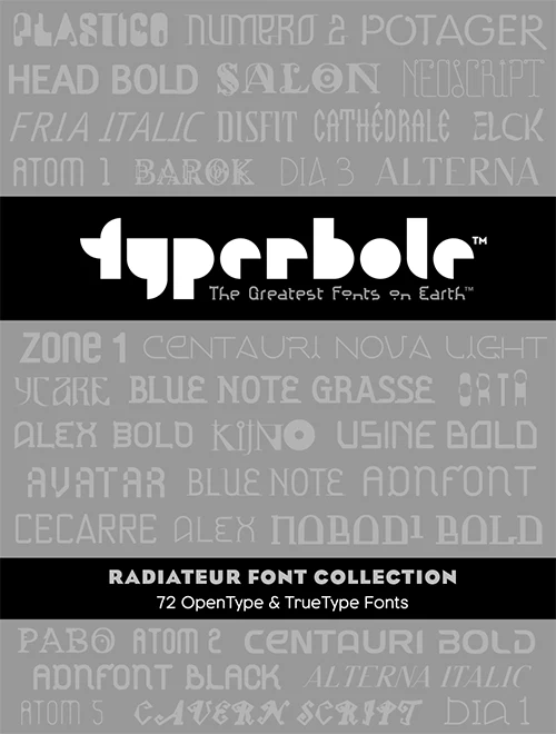 Radiateur font collection specimen cover