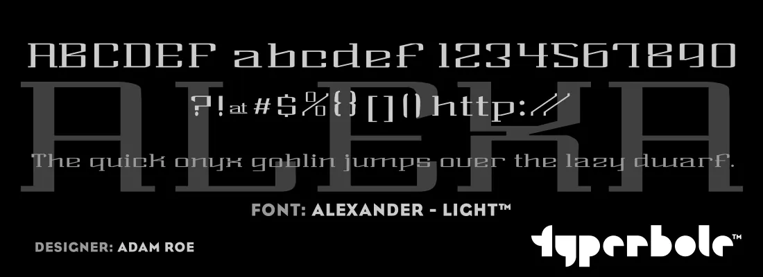 Alexander Light font specimen