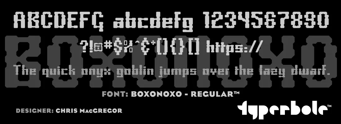 Boxonoxo Regular font specimen