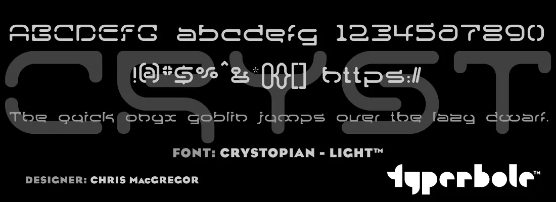 Crystopian Light font specimen