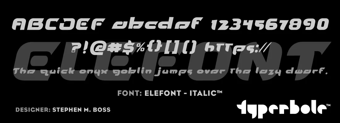 Elefont Italic font specimen