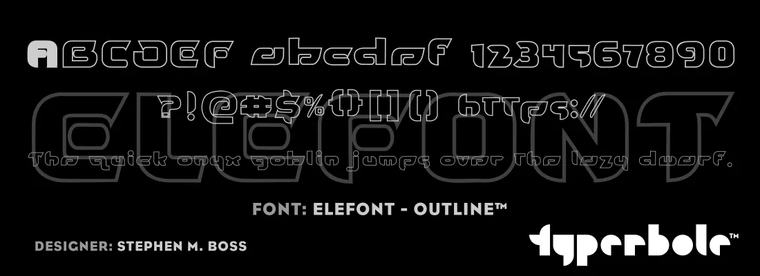 Elefont Outline font specimen