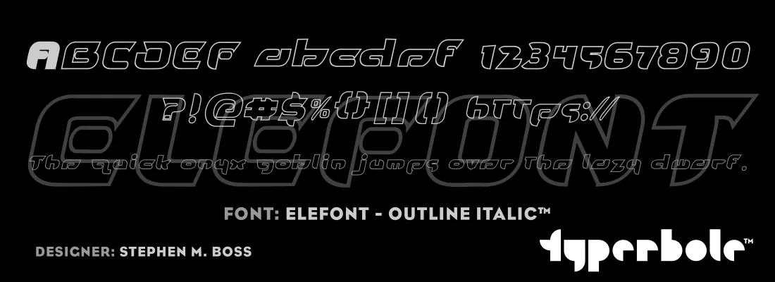 Elefont Outline Italic font specimen