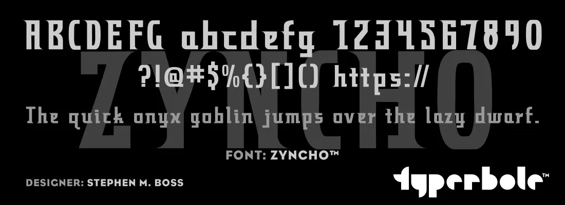 Zyncho font specimen