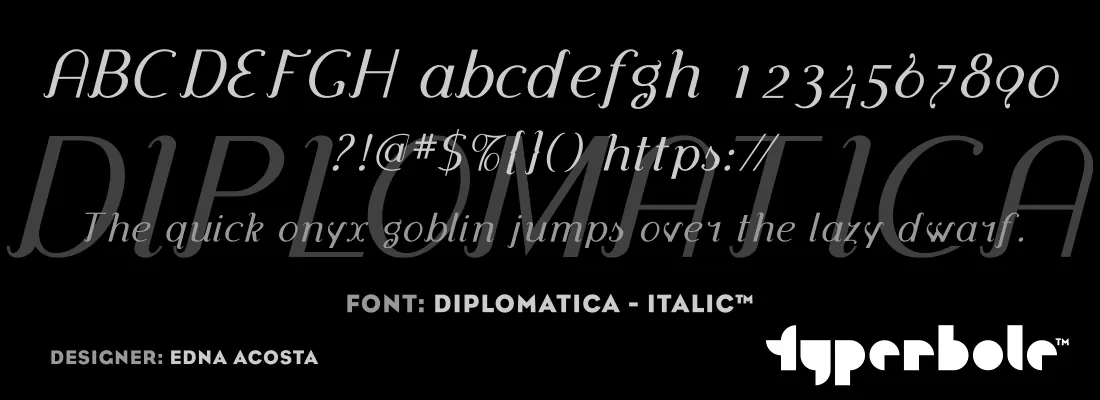Diplomatica Italic font specimen