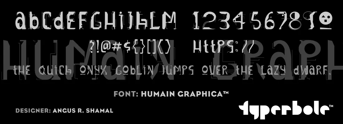 Humain Graphica font specimen